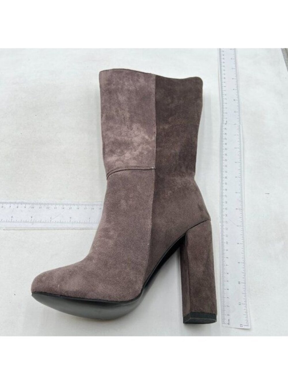 Women Ankle Boots Round Toe Boots Side Zipper Chunky High Heel Booties Grey